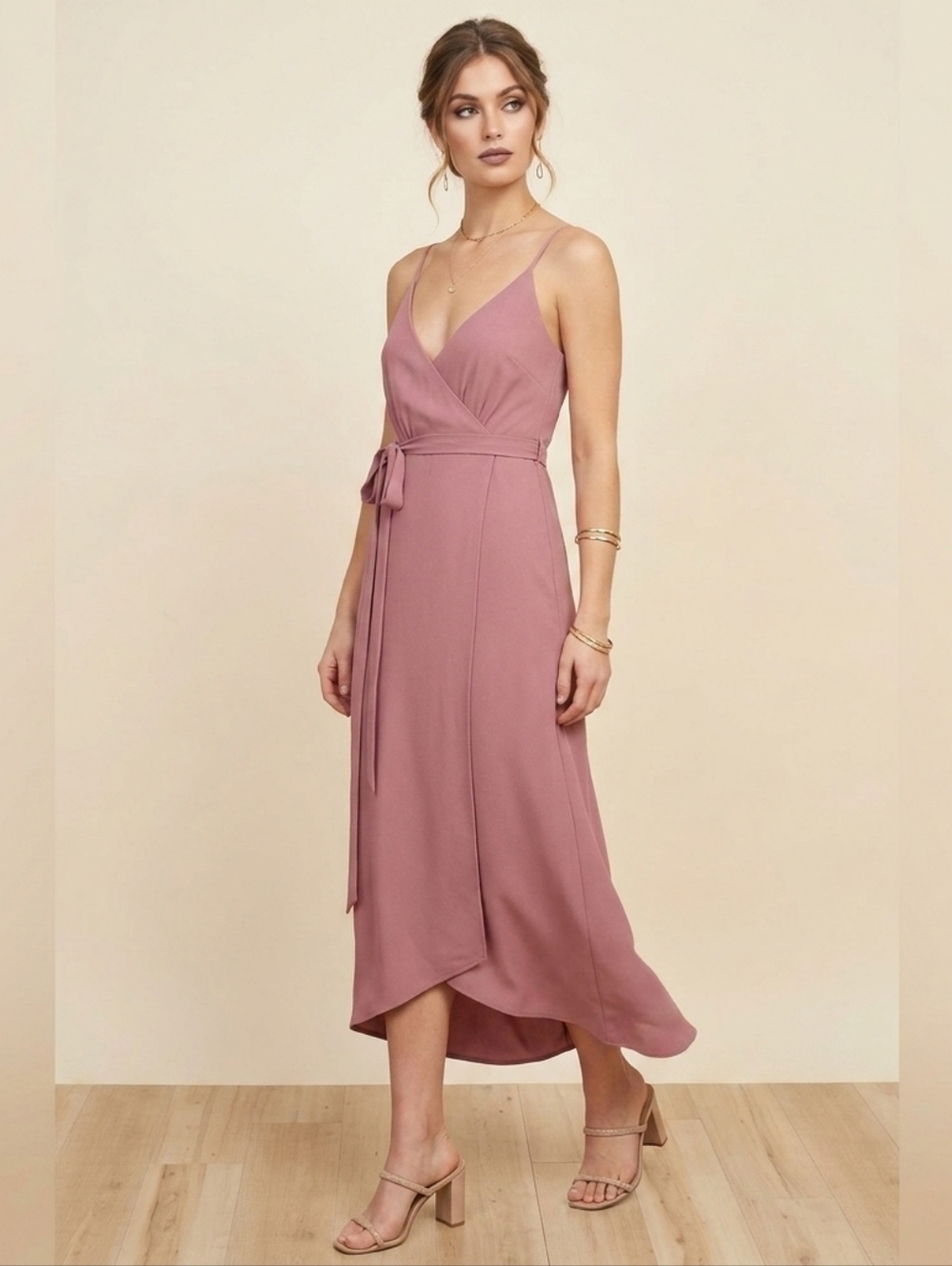 Park & Fifth Berkeley Wrap Midi Dress Mauve Pink LIKE NEW